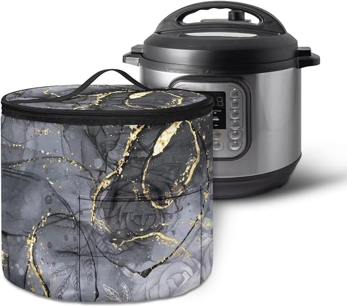 Electric Pressure Cooker Insulation Handbag Accessories Pockets Pressure Cooker Storage Bag Kitchen Decor, Rose Black Marble