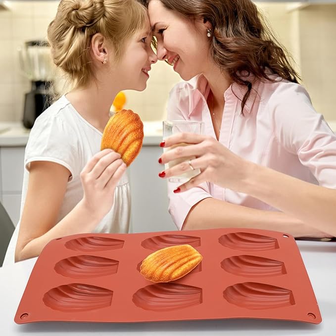 2 PCS Silicone Madeleine Pan, 9 Cavity Madeline Baking Pan, Shell Shaped Cookies Cake Pan