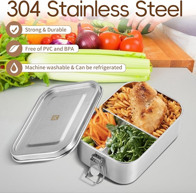 GOLDEN KEY Stainless Steel Bento Box for Kids - 27oz/0.8L, BPA Free Leakproof Lunch Box with 3 Compartments, for School & Eating Out, Freezer & Dishwasher Safe(Green)