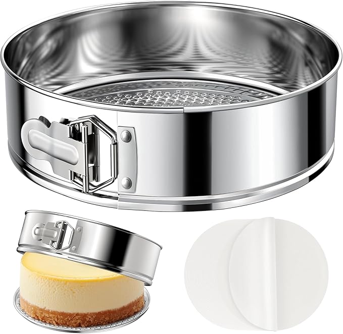 ZeroPone 7 Inch 304 Stainless Steel Springform Pan with Removable Bottom, Nonstick Round Spring Form Cheesecake Pan with 30 Pcs Parchment Paper Liners