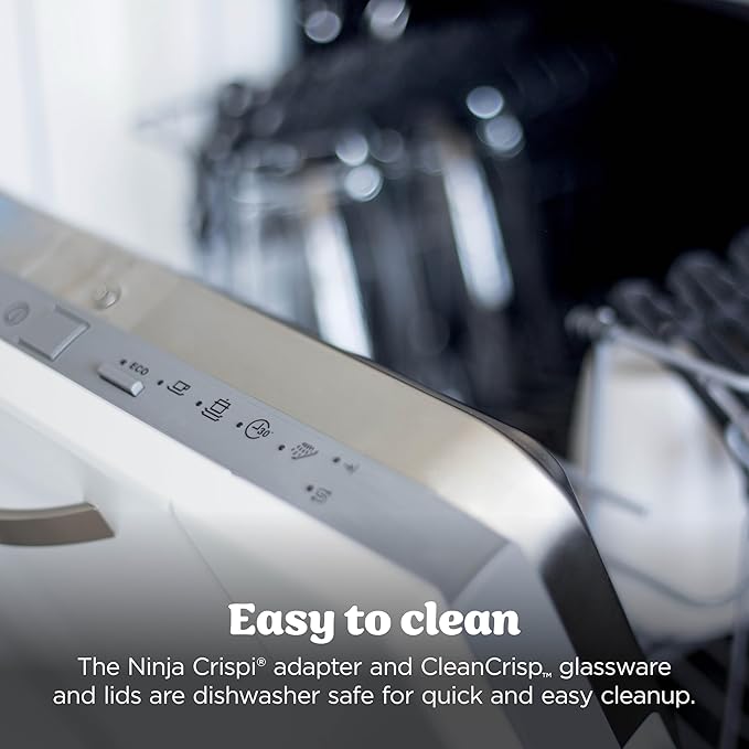 Ninja Crispi 4-in-1 Glass Air Fryer | 450°F | Non-Toxic | 4QT & 6-Cup Glass Containers w/Lids | Microwave, Freezer, Dishwasher Safe | Max Crisp, Air Fry, Bake, Recrisp | Stone | FN101ST