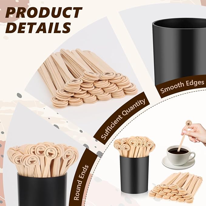 100 PCS Coffee Stirrer and Holder Set 6 inch Wooden Coffee Stirrers with Round Ends Disposable Coffee Stir Sticks Beverage Stirrer Sticks Plastic Drink Stirrer Holder for Cafe Drink Stations Bar