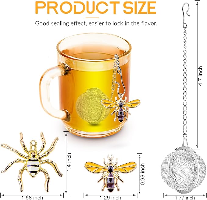 Tea Infuser 2 pcs TeaSanavie Tea Strainer Handmade Honey Bee & Spider Loose Leaf Tea Steeper Tea Ball with Bee Charm Pendant Tea Infusers for Loose Tea