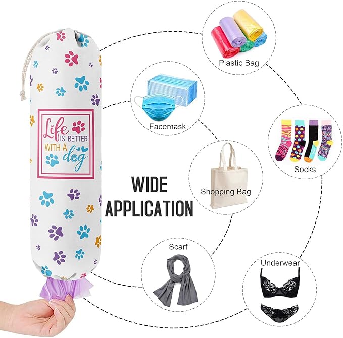 Funny Life Is Better With A Dog, Grocery Bags Holder Organizer For Shopping Bags, Wall Mount Plastic Bags Storage Container Dispensers, Gift For The Preferred Family And Friends