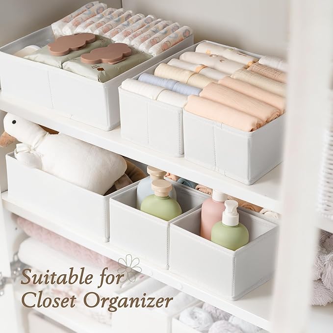 Criusia Drawer Organizers 18-Piece Set, Dresser Organizer for Baby Clothes, Foldable Closet Storage & Drawer Dividers for Underwear, Socks, Nursery, White