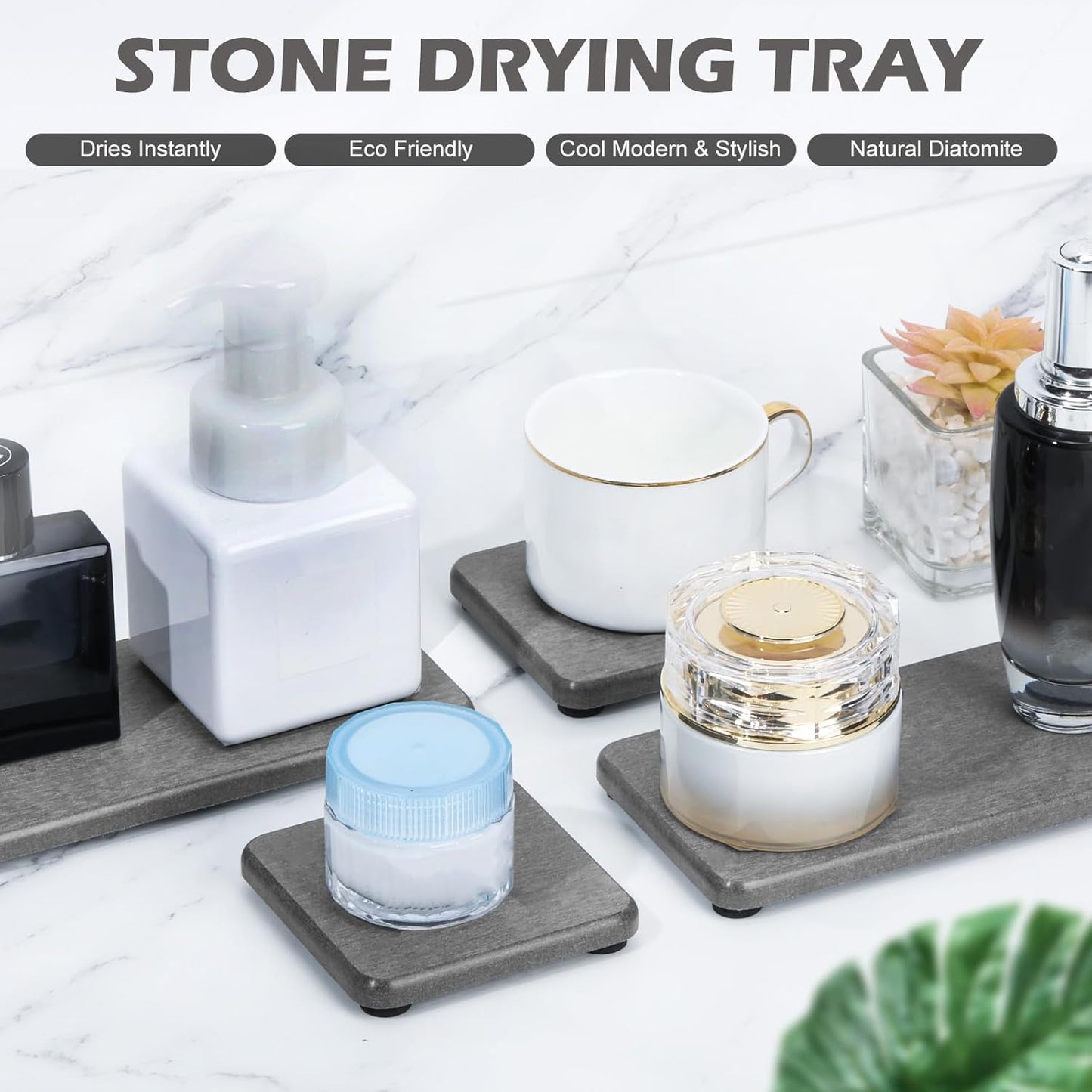 4PCS Water Absorbing Stone Tray for Sink, Fast Drying Stone Sink Tray, Water Absorbent Diatomite Trays, Diatomaceous Coaster, Stones Drying Trays for Bathroom Sinks and Kitchen Counter