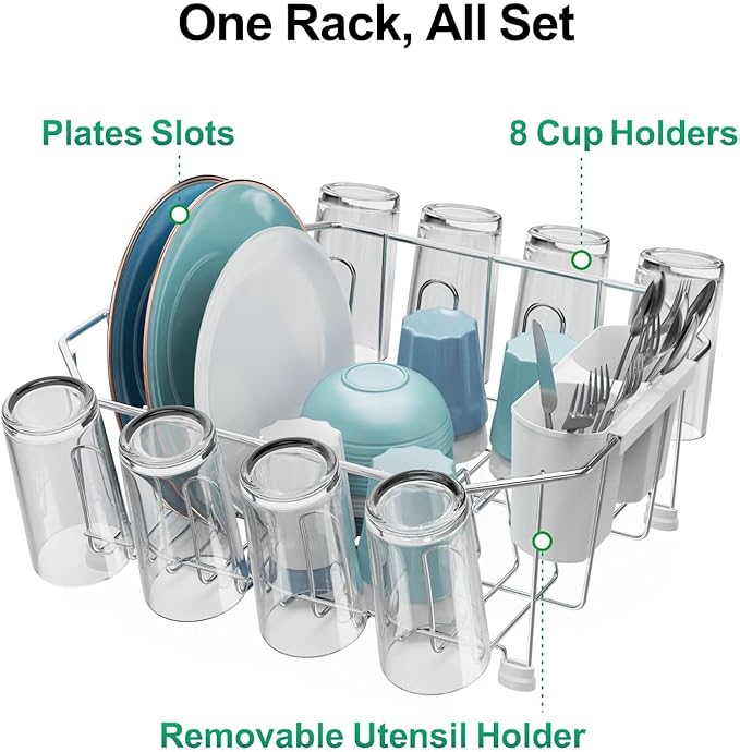 GSlife Small in Sink Dish Drying Rack - Stainless Steel Compact Dish Drainer for RV Kitchen Apartment Sink, Rust Resistant Inside Sink Rack, 1–2 Person Households, 11.6" W x 13.4" L, Silver