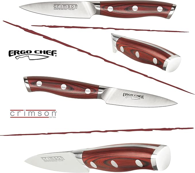 Ergo Chef Crimson Series Paring Knife 3.5-Inch - Forged High Carbon X50CrMoV15 German Stainless Steel with G10 Handles
