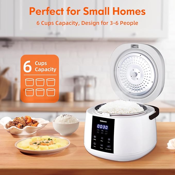 Rice Cooker Small,6-Cup (Uncooked) / 12-Cup (Cooked),6-in-1 Multi Cooker,Electric Smart Rice Cooker,Portable Non-Stick Rice Maker With Steamer Basket,12 Hours Timer Delay & Keep Warm Function