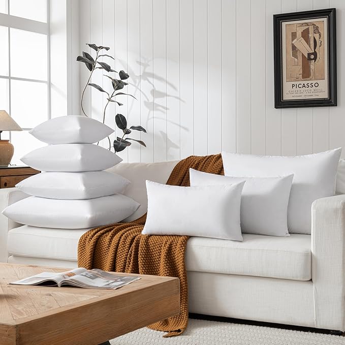 Basic home14x24 Decorative Throw Pillow Inserts-Down Feather Pillow Inserts-Oblong-Cotton Fabric-Set of 2-White.