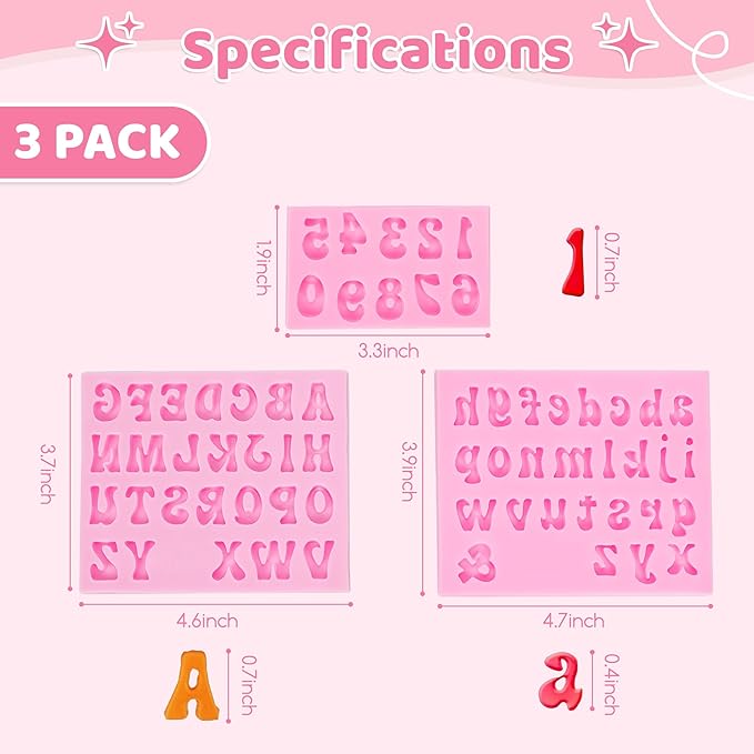 YunKo 3Pack Silicone Fondant Letters Molds and Numbers Molds 0-9 Numbers and 26 Letters Silicone Fondant Chocolate Clay Molds for Decorating Cake Candy Chocolate DIY Cake Decorating
