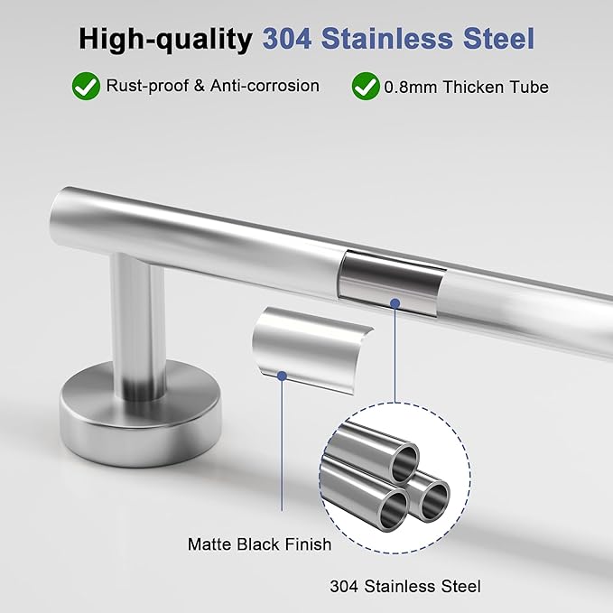 Brushed Nickel Towel Bar, 24 Inch Towel Racks for Bathroom Wall Mounted, SUS304 Stainless Steel Bathroom Towel Holder, Total Length 26.4 Inch Towel Bars