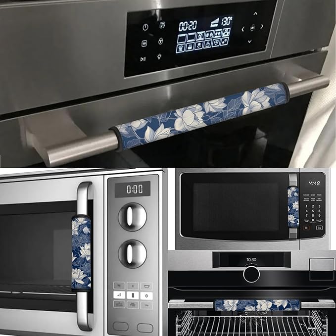 6 PCS Washable Refrigerator Door Handle Covers Anti-Skid Protector for Fridge Oven Dishwasher Keep Off Fingerprints Liquid Oil Stain Food Spot, Lotus Flower