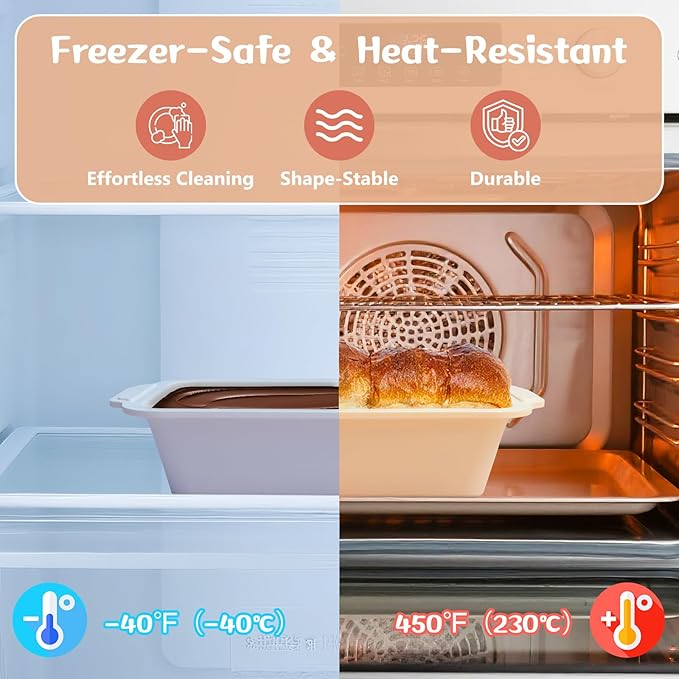 1 pc Silicone Bread Loaf Pans for Homemade Bread with Metal Frame, 9.5 x 5 Inch Non Stick Silicon Banana Loaf Pan for Oven, Silicone Baking Mold for Brownies,Sandwiches (Beige)