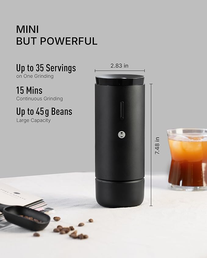 TIMEMORE Portable Conical Burr Coffee Grinder, Electric Coffee Grinder with 30 Settings, Auto-Stop & Compact Design for Home & Outdoor Use - Whirly 01S, Black