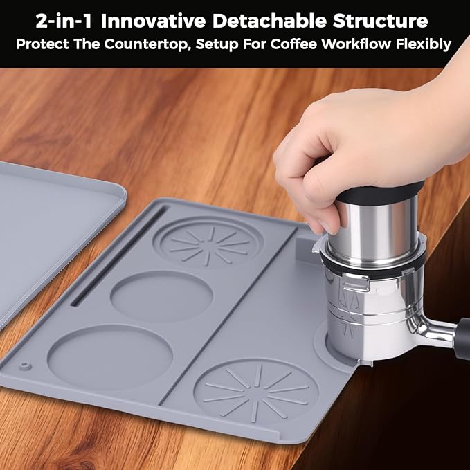 Silicone Coffee Mat for Ninja Luxe Espresso Machine ES601 – Large Anti-Slip Heat-Resistant Coffee Bar Mat for Ninja luxe Cafe Accessories and Most Home Espresso Machines with Convex Edge Gray