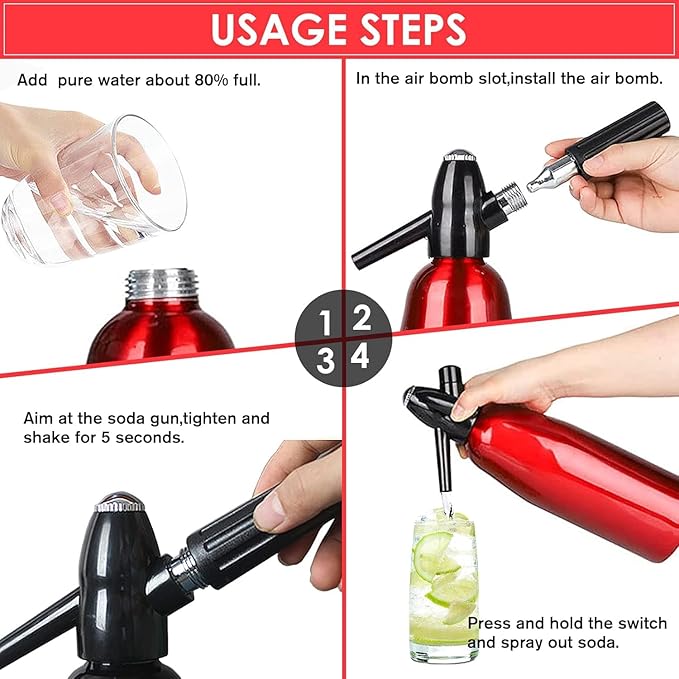 Soda Siphon 1L Premium Sparkling Water Maker - Aluminum Portable Seltzer Machine for Home, Bar, Cocktails, Coffee, Tea,Uses 8g C02 cartridges(Not Included)