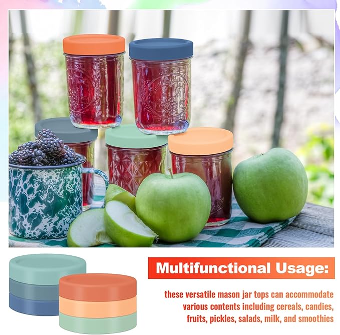 Teenyyou 6 Pcs Silicone Wide Mouth Lieds for Mason Jar Thickened Leakproof Lid for 70 mm All Wide Mouth Mason Jars, Reusable Large Canning Jar Caps Christmas Housewarming Gift (Vintage Color)