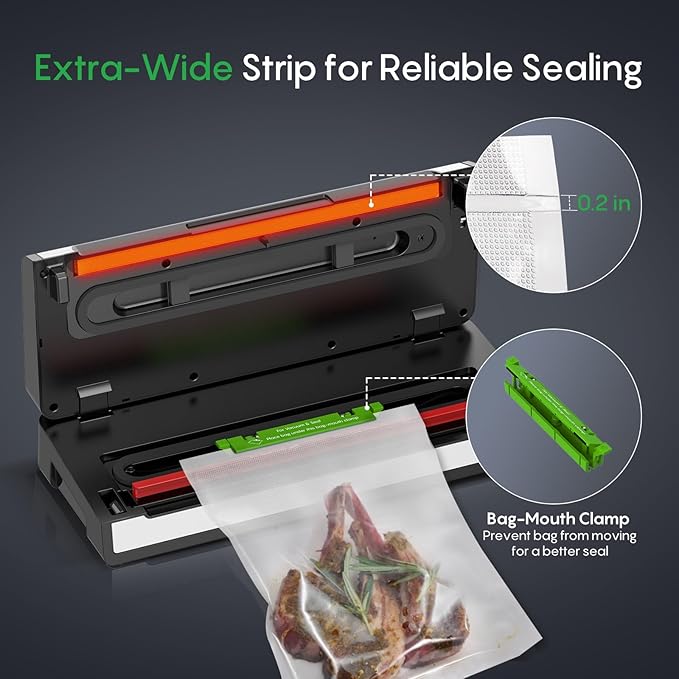 FRESKO Vacuum Sealer Machine with Automatic Bag Detection, 0.2-inch Widened Heating Strip, Compact Food Sealer, Easy to Use, Starter Kit