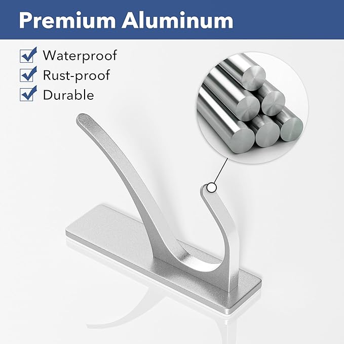 pickpiff Silver Self Adhesive Coat Hooks for Hanging: 13LB Extra Strong Stainless Wall Hook for Towel, Utensil, Backpack, Hat, Sturdy Metal Hanger for Bathroom, Kitchen, Door, 10-Pack