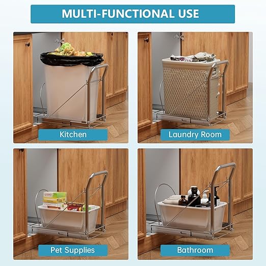 Pull Out Trash Can Under Cabinet with Soft-Close Slides，Heavy Duty Slide Out Under Sink Garbage Can for Kitchen，Adjustable Tail Groove for Can，Requires 13" W X 18" D Cabinets,(Not Included Trash Can)