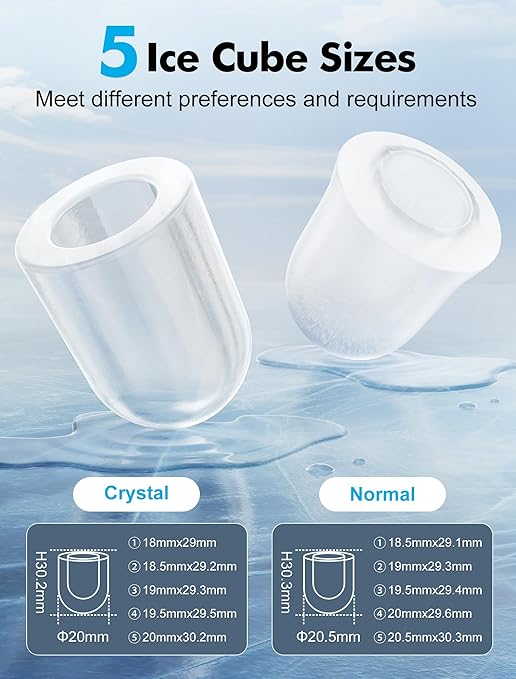 Ice Maker Countertop, Portable Ice Machine with Carry Handle, Self-Cleaning Ice Makers with Basket and Scoop, 9 Ice Cubes in 6 Mins, 26 lbs per Day, 5 Sizes of Bullet Ice for Home Party Camping RV