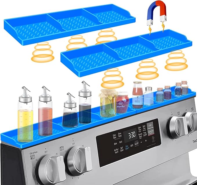 Hydream Stove Top for Shelf Silicone,30 Inch Magnetic Over the Stove Spice Rack of Shelf,Kitchen Organizer Magnet Above Stovetop Flat Back of Storage Suctioned-Blue