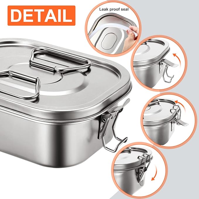 2 Pieces Metal Bento Box for Adults Metal Lunch Box Stainless Steel Bento Containers Leakproof Dual Tiers Lunch Container With Airtight Valve Handle Dishwasher Safe(Small)