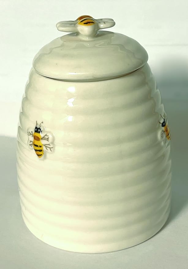 JBK Pottery Honey Pot with Beehive Design, Holds 1 1/2 Cups, Measures 3.5" x 4.5", Decorative Counter Gift