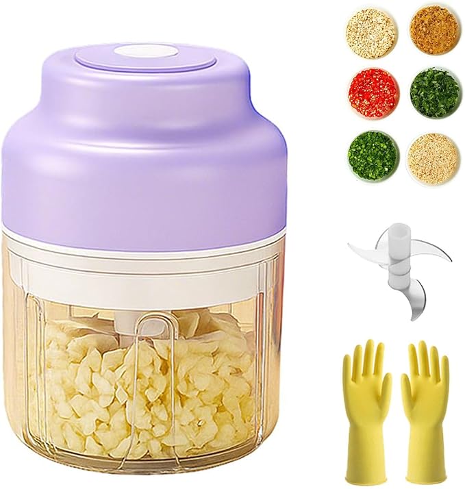 Household Electric Garlic Crusher, Cordless Mini Chopper With USB Rechargeable, Portable Food Processor for Garlic, Onion, Chili, Nuts, Vegetables (1 PCS Purple)