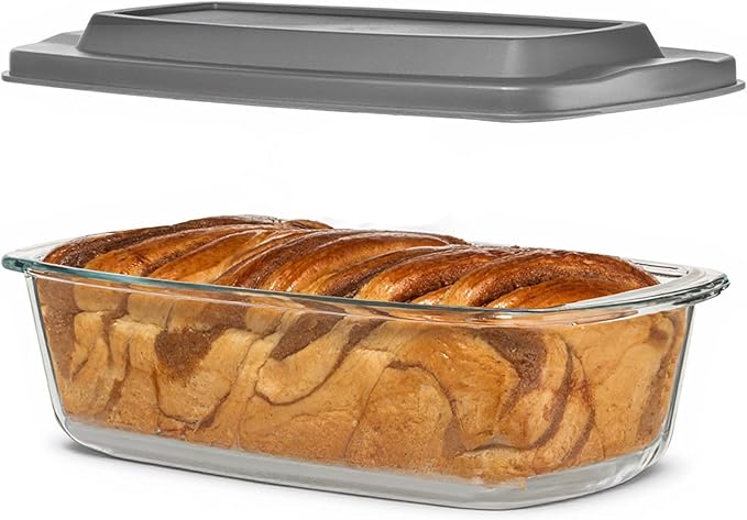 Razab LARGE 7.6 Cups/1800 ML/1.9 Qt Glass Loaf Pan with Lids - Meatloaf Pan BPA free Airtight Lids Grip Handle Easy Carry, Microwave and Oven Safe - Loaf Pans For Baking Bread, Cakes, Glass Loaf Pan