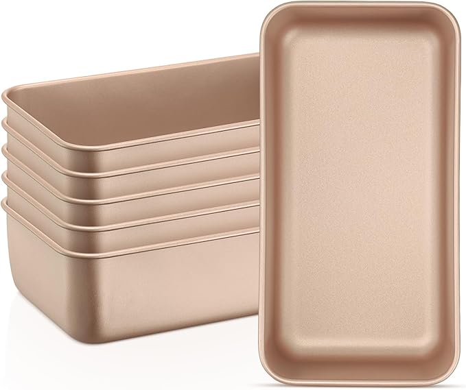 Leonyo 6 Pack Nonstick Loaf Pans for Baking Bread, 9x5IN Stainless Steel Loaf Pans for Homemade Bread Baking, Meatloaf, Bananas, Brownies, Lasagnas, Oven Safe, Rose Gold