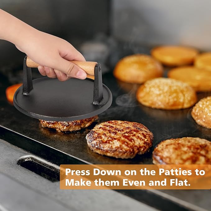 SHINESTAR Cast Iron Burger Press with 12-Inch Melting Dome for Blackstone Griddle, Smash Burger Press & Basting Cover Set, Flat Top Grill Accessories for Bacon, Cheese Melting, Indoor Outdoor Cooking
