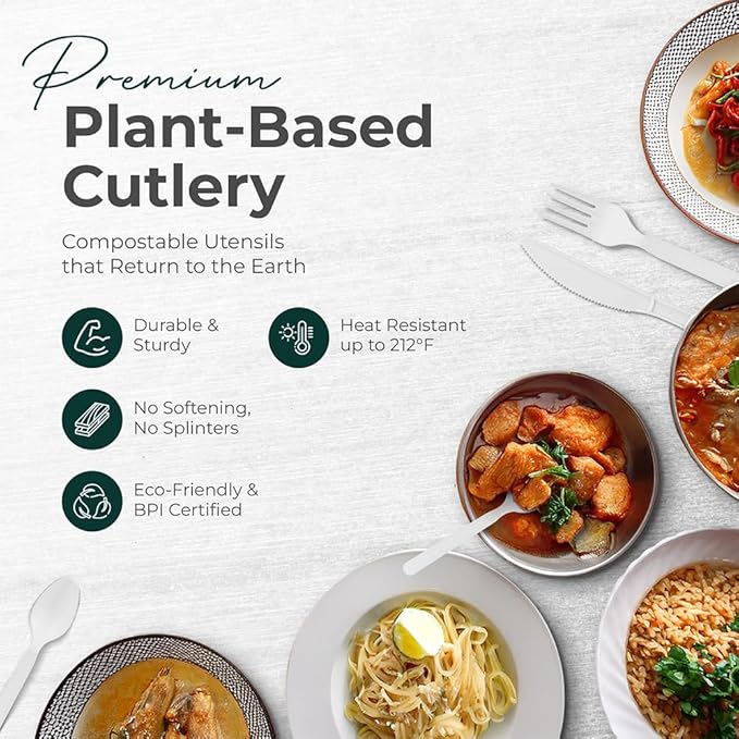 100% Compostable Spoons - (7 in.) 150 Large Biodegradable Spoon Disposable Eco Friendly Spoon Durable and Heat Resistant Alternative to Plastic Spoons with Convenient Tray, By