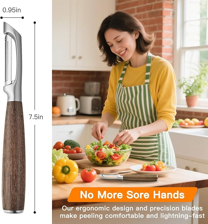 JUSEEPO Premium Vegetable Peeler, I Type Swivel 304 Stainless Steel Blade Comfortable Solid Wood Handle, Practical Gift for Restaurant Baking Chef Woman for Veggie, Fruit, Potato(Hard Maple)