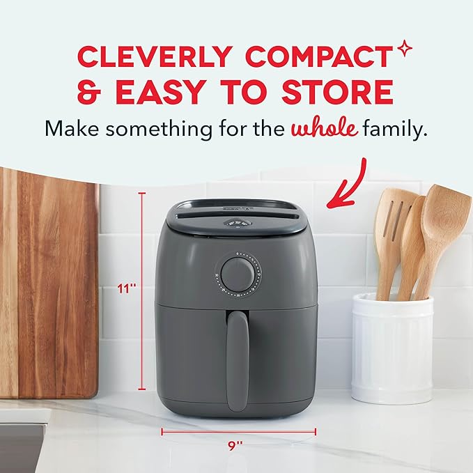 Dash Tasti-Crisp™ Air Fryer - AirCrisp® Technology - Compact Design with Adjustable Temperature Control - Nonstick Fry Basket & Auto Shut-Off Feature - 2.6 Quarts - Cool Grey