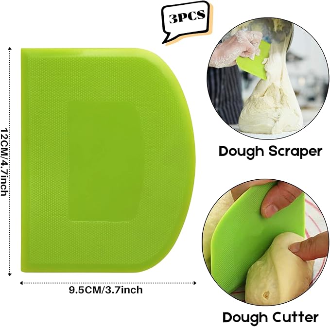 SURDOCA Dough Scraper Bench Scraper - 3P 4.7x3.7" Plastic Flexible Bowl Scraper, Sharp Edge & Angles Cake Scraper. Non-Slip Bakeware Decorating Tools Sculpting & Modeling Tools - Pink+Green+Pink