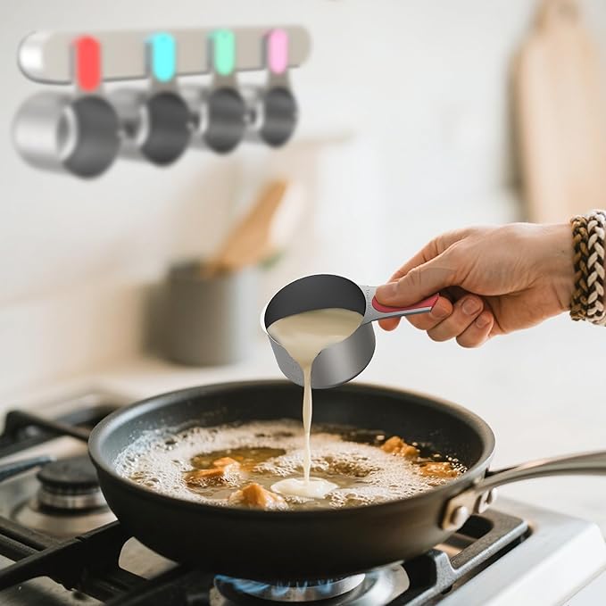 Magnetic Measuring Cups and Spoons Set, 5 Stainless Steel Measuring Cups, 7 Magnetic Measuring Spoons & 1 Leveler, 3 Plastic Measuring Cup with 1 Measuring Conversion Chart