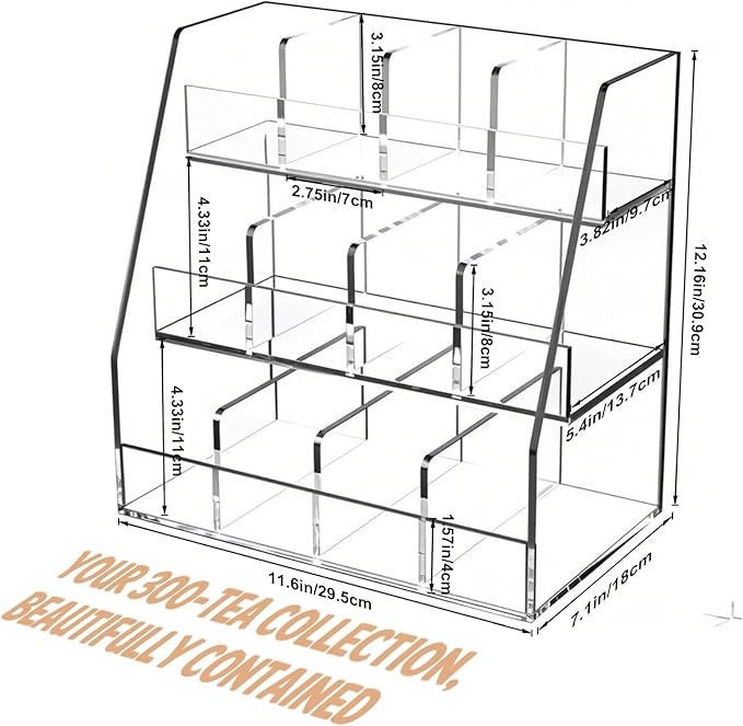 Acrylic Tea Bag Organizer - 3 Tier Clear Tea Bag Holder & Storage Rack, Modern Tea Organizer for Countertop, Cabinet, No Assembly Required Tea Bar Accessories (Holds 200+ Tea Packets)