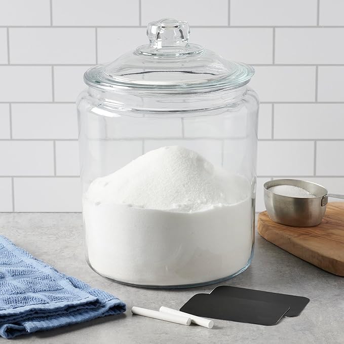 Anchor Hocking Heritage Hill Glass Jar with Lid, 2 Gallon Capacity, with 2 Chalkboard Labels and Chalk