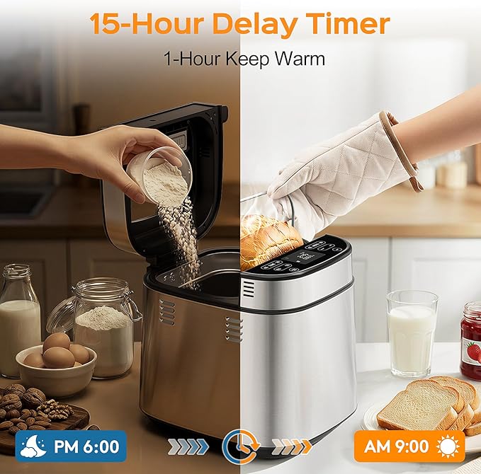 2.5LB Bread Maker with Built-in Electronic Scale, 25-in-1 Bread Machine, Beginner-Friendly with Adjustable Baking & Fermentation, Non-Stick Easy-Clean Pan, Quiet, 15H Delay, Recipes, White