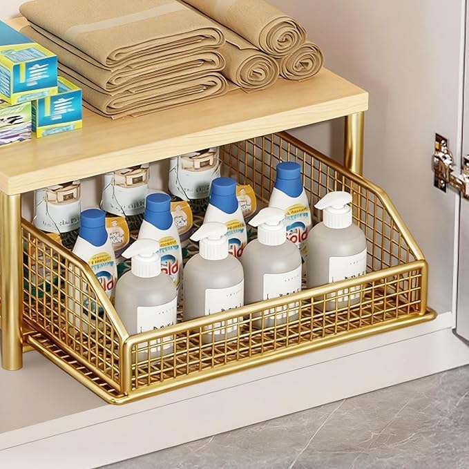 Funecy Coffee Pod Drawer Holder,Coffee Machine Storage Rack,Home Kitchen Counter Coffee Bar Organizer,Storage Basket Drawer (Gold)