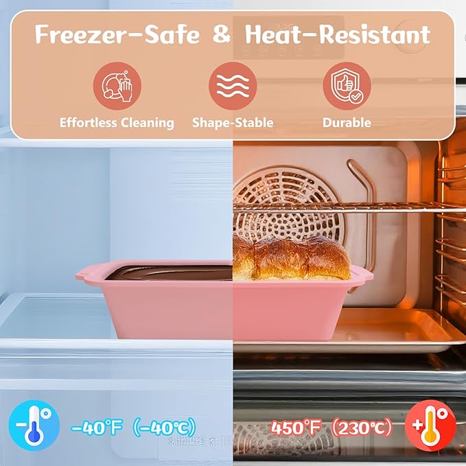 Nonstick Silicone Bread Loaf Pan: 9.5 x 5 Inch Bread Pan for Homemade with Metal Frame - for Baking Oven - Housewife Baker Home Baking Enthusiasts (Pink)