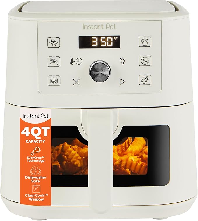 Instant Pot 4Qt VORTEX 6-in-1 Mini Air Fryer, Custom Program Options, Air Fry, Broil, Roast, Dehydrate, Bake, Reheat, Sea Salt, 4 Quarts