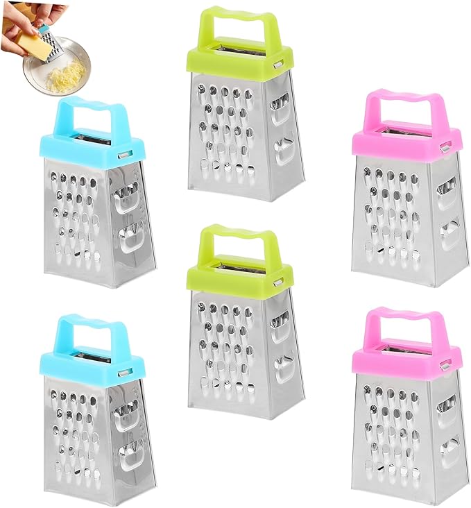 6Pcs Mini Cheese Grater, Small Box Cheese Graters Stainless Steel, Vegetable Food Shredder Lemon Zester with 4 Sides for for Kitchen Garlic Ginger Vegetable Potatoes, Chef Kitchen Too