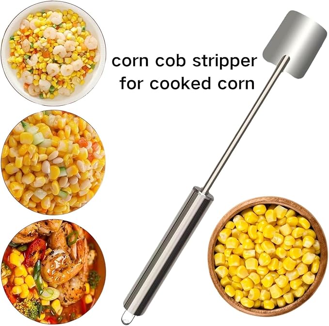 2025 NEW Long Handle Stainless Steel Corn Stripping Tool, Corn Cob Stripper,Corn Cutter, Corn Peeler,Easy Clean Corn Peeler Corn Cob Stripper Tool (2PC)
