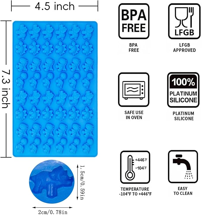 Gummy Candy Molds - 5Pcs Silicone Gummy Mini Dinosaur Molds With 2pcs Dropper,Non-stick and Bpa Free for Mini Candy Chocolate Gummies Baking