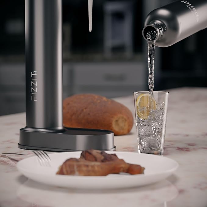 Fizzit Spärklï Stainless Steel Sparkling Water Maker with 2 CO2 Cylinders & 1L Reusable Bottle – Soda Streaming Machine Carbonated Water Maker for Home – No Electricity Needed, Dishwasher Safe