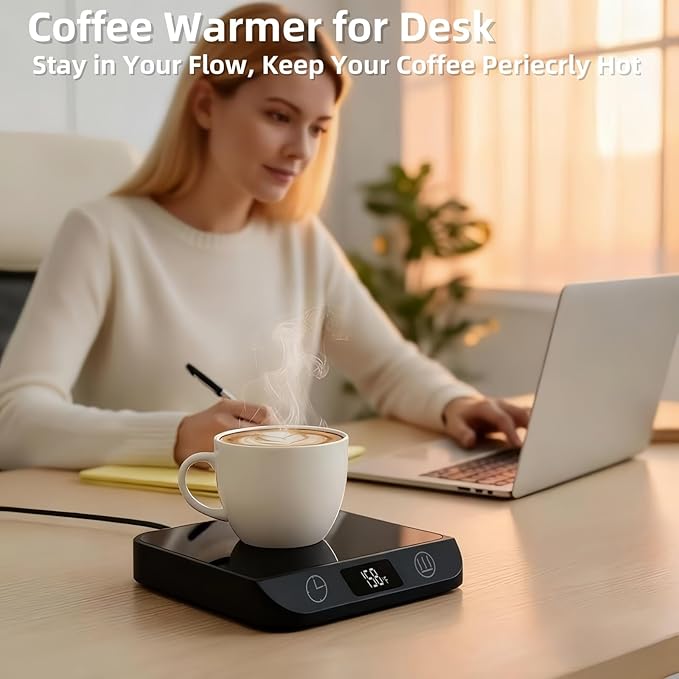 Coffee Mug Warmer & Candle Warmer 46W Electric Cup Warmer for Desk - Smart Digital Display 6 Heat Settings Timer Auto Shut-Off Work from Home Office Gift (Black)