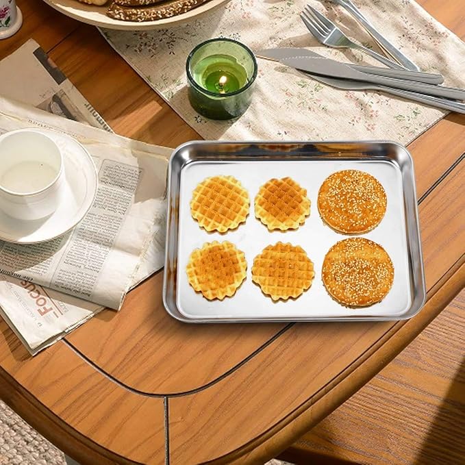 Wildone Baking Sheet with Silicone Mat Set, Set of 4 (2 Sheets + 2 Mats), Wildone Stainless Steel Cookie Sheet Baking Pan with Silicone Mat, Size 9 x 7 x 1 inch, Non Toxic & Heavy Duty & Easy Clean